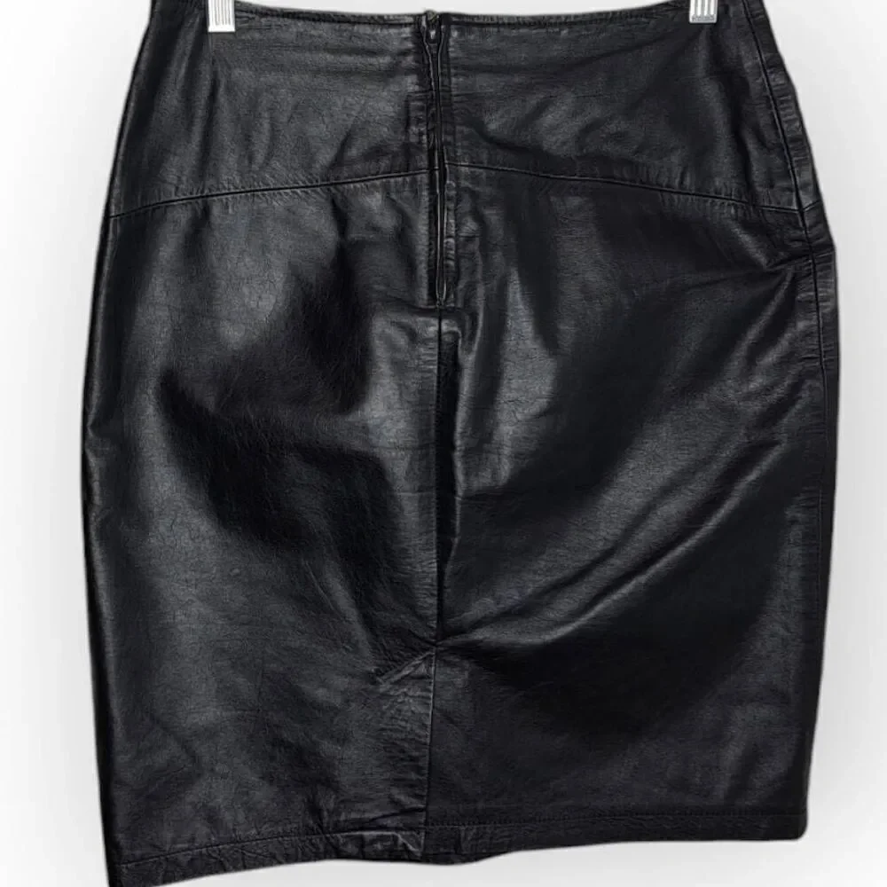Limited Express Women's Vintage 90s Genuine Leather Pencil Midi Skirt Black size